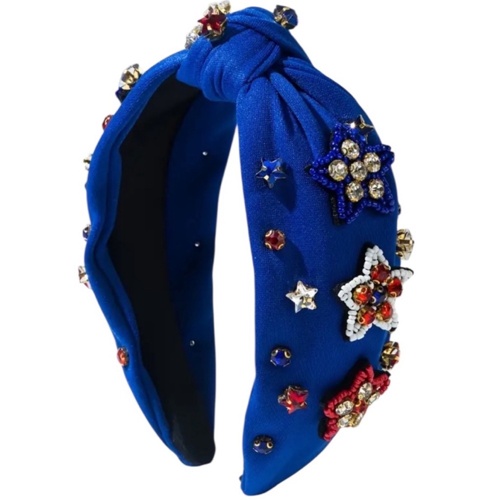 Blue Patriotic Beaded Star Headband